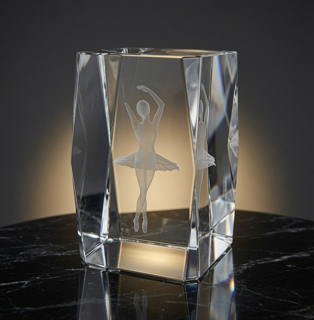 3D Laser Etched Crystal Glass Ballerina Paperweight Dancing Ballet Figurine Box